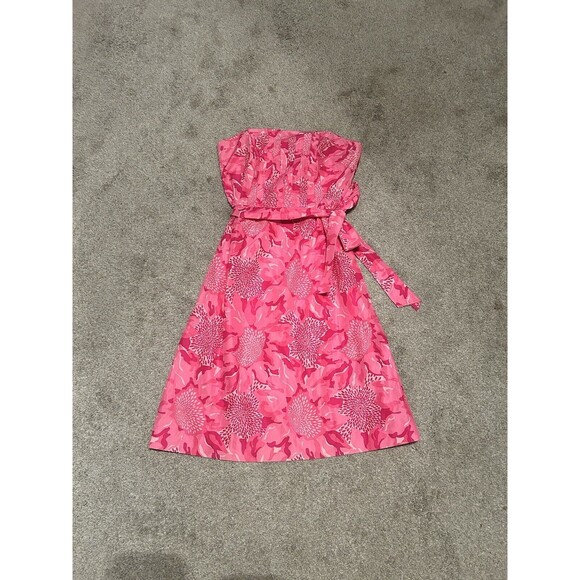 VTG Lilly Pulitzer Strapless Tube Corset Lined‎ Silk Dress Pink Floral Sz 0 - Picture 1 of 8